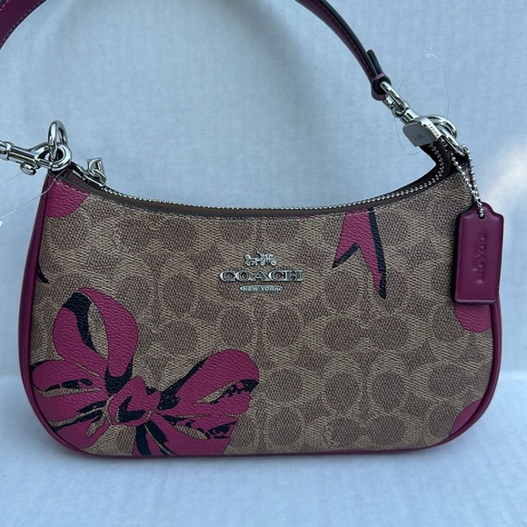 New COACH Teri Shoulder Bag In Signature Canvas With Bow Print - Picture 6 of 9